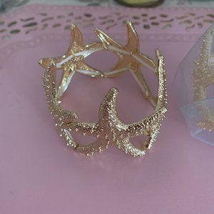 QTY 2 Alilang Shiny Textured Starfish Stretch Bangle Cuff Statement Bracelet